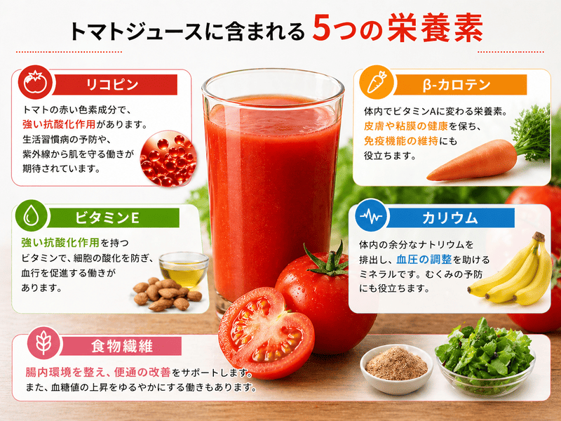 トマトジュースに含まれる5つの栄養素画像
